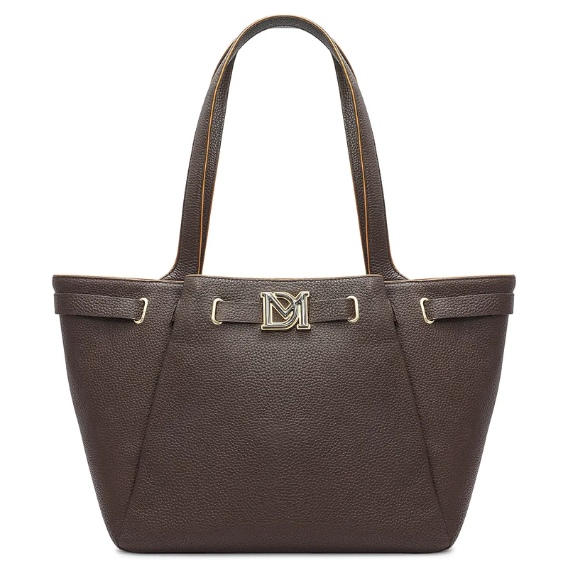 دا ميلانو حقيبة يد جلدية كبيرة بالشمع - شوكولاتة